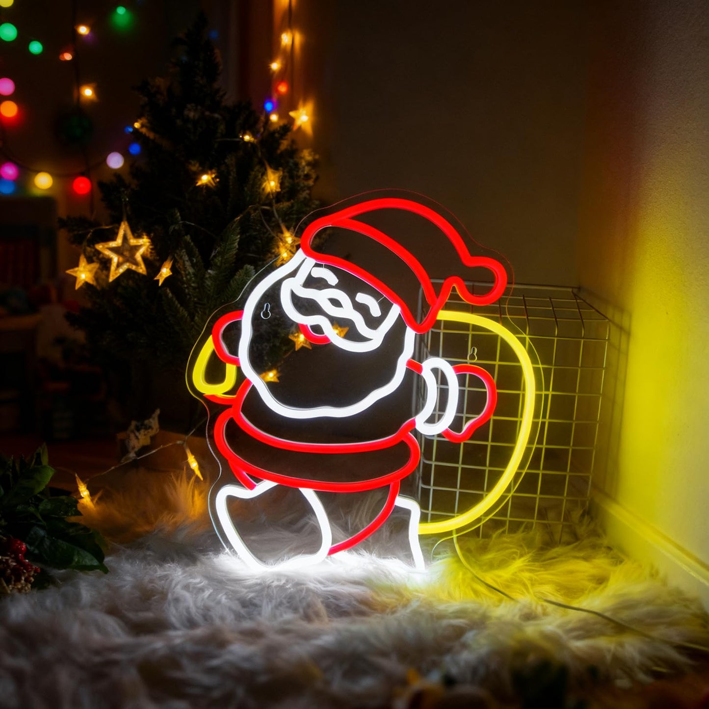 Mvorixa Santa Claus Neon Sign Christmas LED Wall Light for Holiday Decor, USB Powered Red White Yellow Santa Neon Lights for Home Bedroom Kids Room Party Christmas Gift Decorations