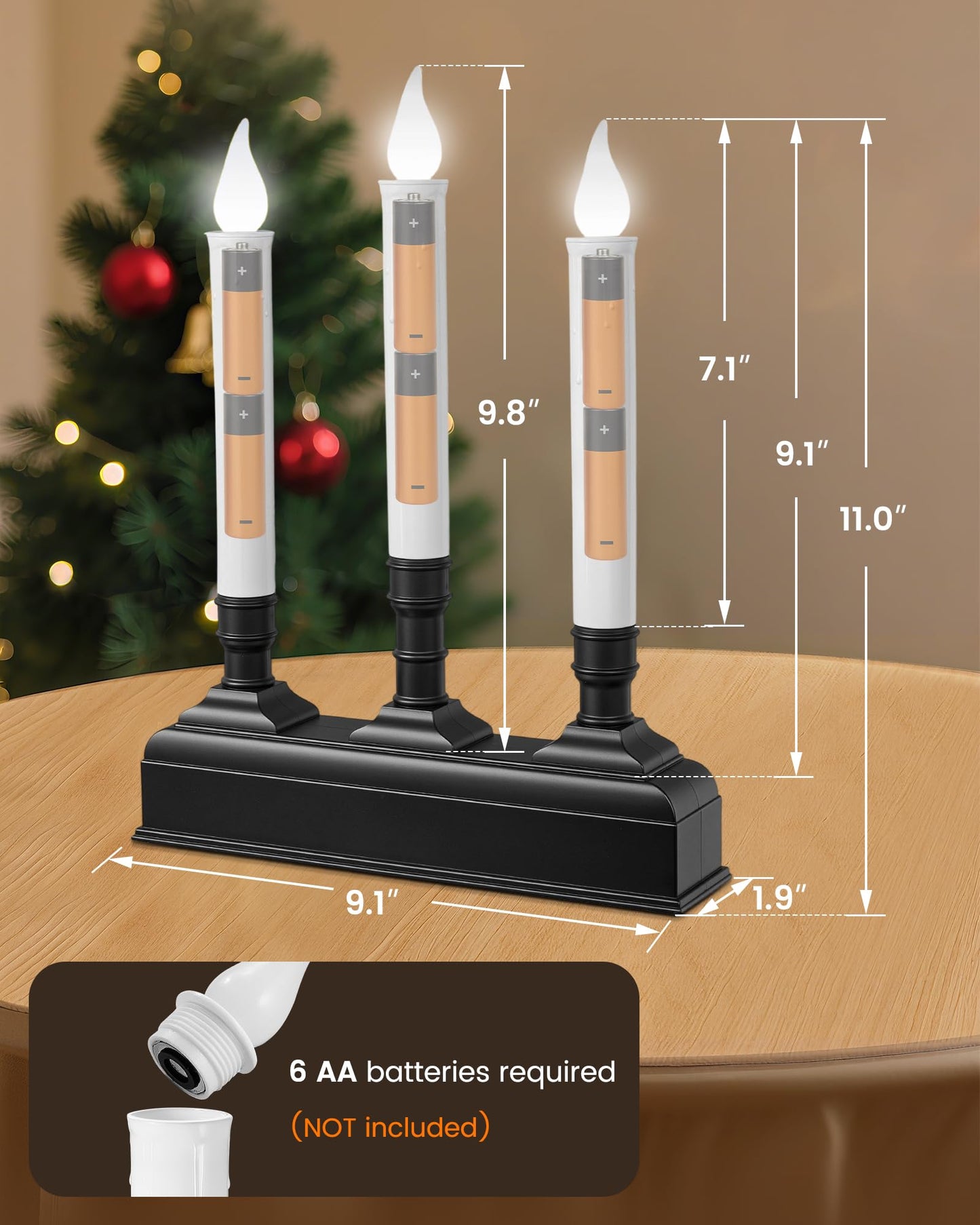 SURAIELEC Christmas Battery Window Candles with remote, 3-Light Candolier Window Candle, Flameless 5000K LED Candles, 1.9" Narrow Base, Chritmas Window Candle for Window, Mantel, Dinning Table, 1-Pack