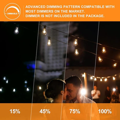 Achin Outdoor String Lights - 50ft LED Dimmable ST38 Warm Edison String Lights, Waterproof, Shatterproof, Connectable, Patio, Pergola, Bistro, Garden, Wedding, 2 Year Warranty