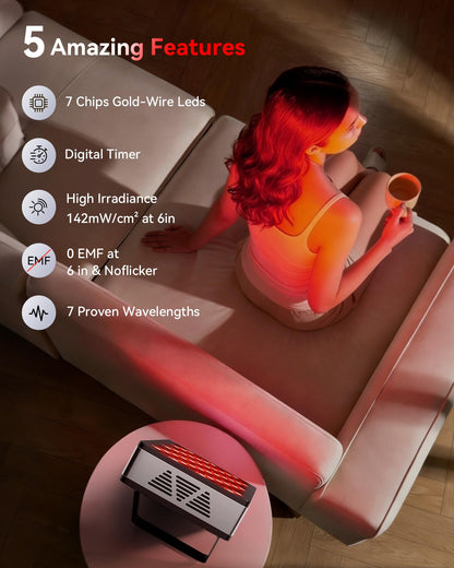 FLIKEZE Red Light Therapy for Body Face, 3+4 Chips 7 Wavements 460nm-880nm Red Light Panel with 4 Modes, Dimmable & Timer, Blue Lights Infrared Light Therapy for Home Office Gym, Elite 60 LEDs
