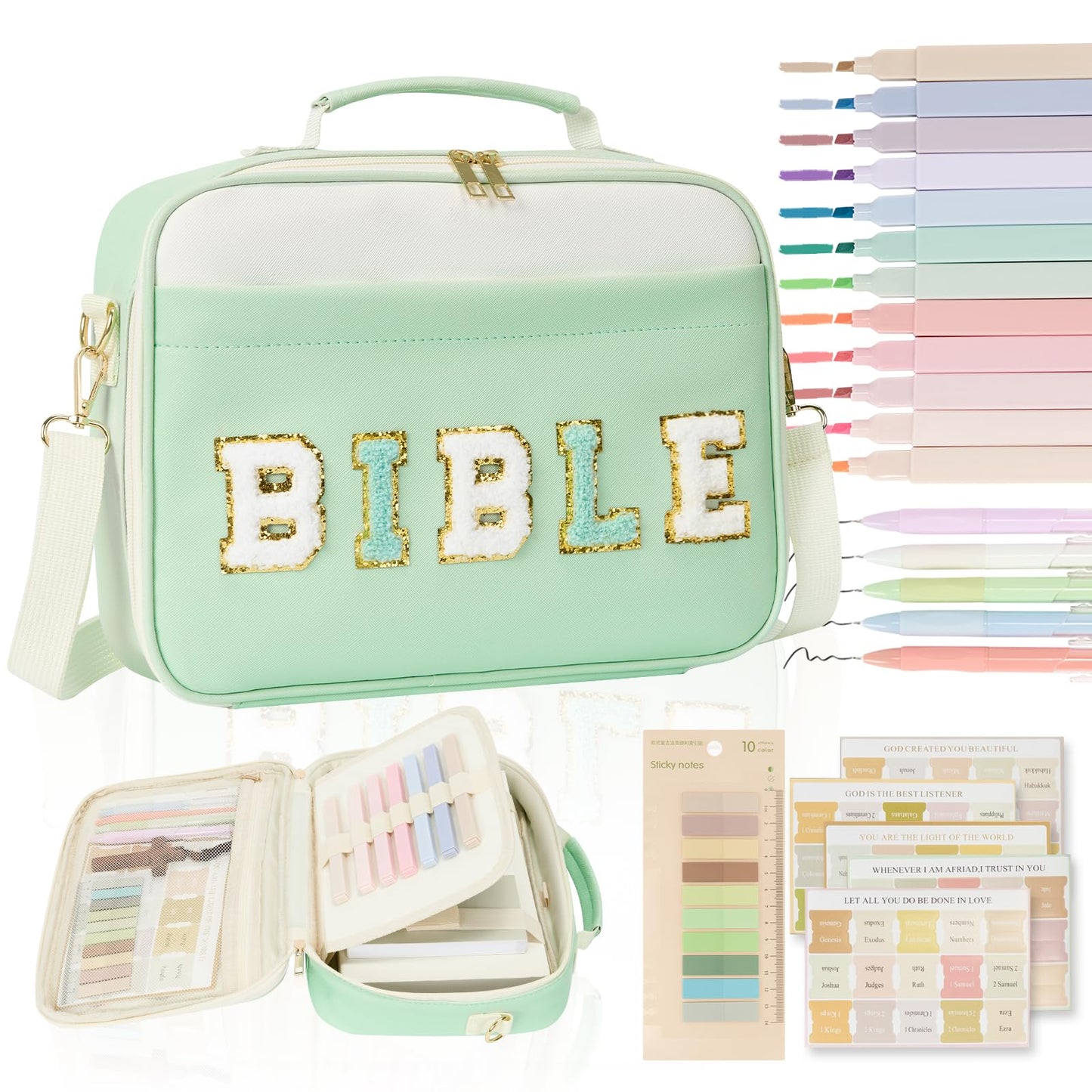 Siwara Bible Cover Case for Women - Large Bible Bag with Bible Study Supplies - Leather Western Bible Cover Carrying Tote Bags - Green