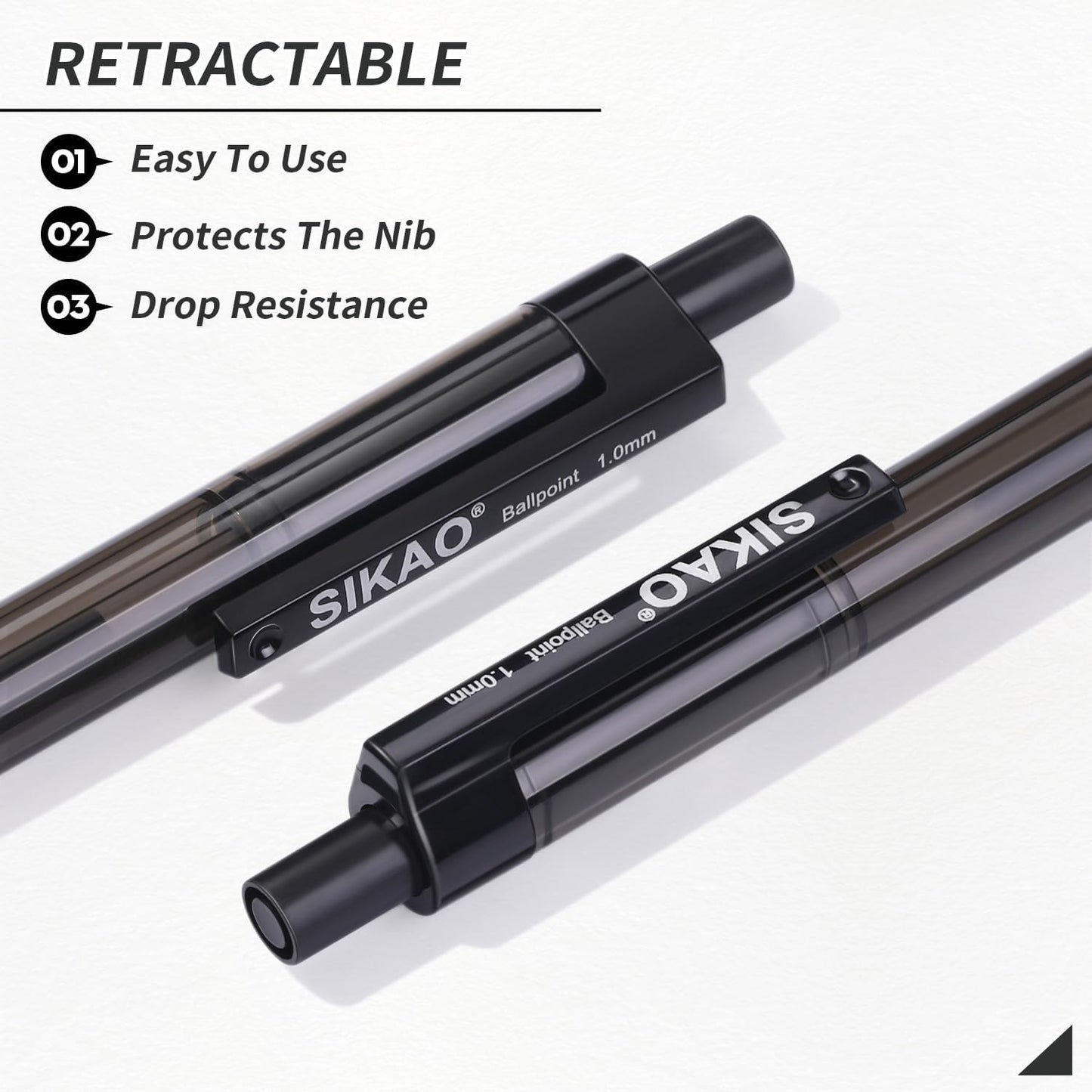Sikao Black Pens Bulk, 60 Pack Retractable Ballpoint Pens, Black Ink 1.0mm Medium Point, Smooth Writing No-Smear, Click Pens for Teachers, Students, Restaurant Servers School & Office Supplies