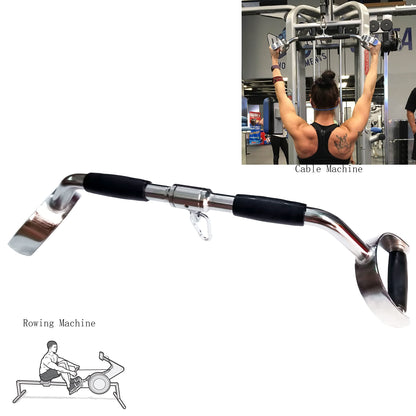 qibylift Wide Grip Lat Pull Down Bar Cable Attachment LAT Pull Down Bar Press Down Machine Attachments V-Shaped Bars with Rubber Handgrips & Revolving Hanger(28 Inch)