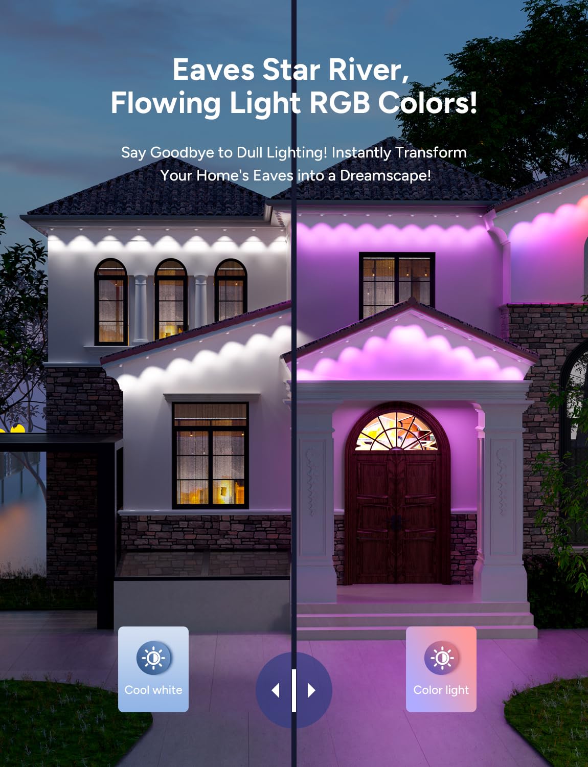 Isalelala Permanent Outdoor Lights, 50ft with 30 RGB LED Lights for Christmas and Daily, 49 Scene Modes+DIY for Christmat Decor, IP66 Waterproof for Outdoor, Compatible with Alexa, Google Assistant
