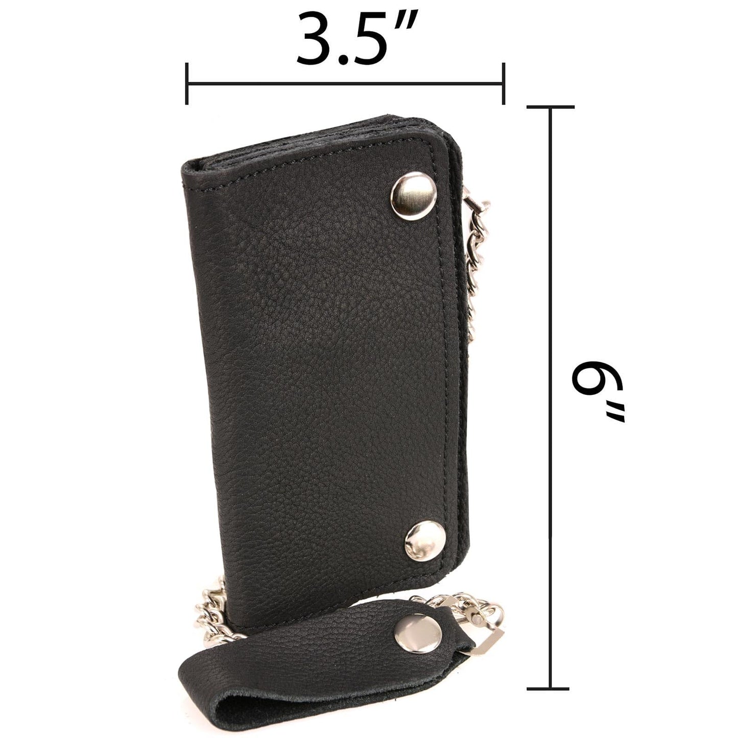 Milwaukee Leather MLW7883 Men's 6” Black Premium Leather Soft Biker Wallet - Bi-Fold Anti-Theft Stainless Steel Chain - One Size