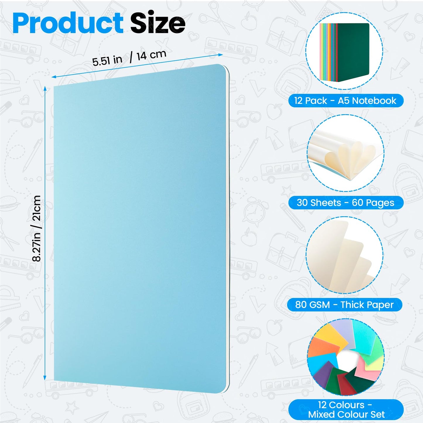 Foliom 12 Pack A5 Colorful Notebooks – Blank Journal Bulk Set, 12 Colors, 230g Thick Kraft Cover, 60 Pages, 8.3x5.5 Softcover – Stitch Bound, Lays Flat, Cream Paper, No Bleed