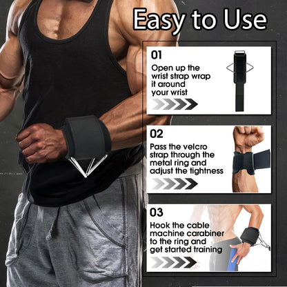 Kiadekoce Adjustable Wrist Cuffs for Cable Machine, Neoprene Padded Straps, 2 Pack Comfortable Wrist Strap, Fitness Strength Training Equipment Workouts for Men Women, Black
