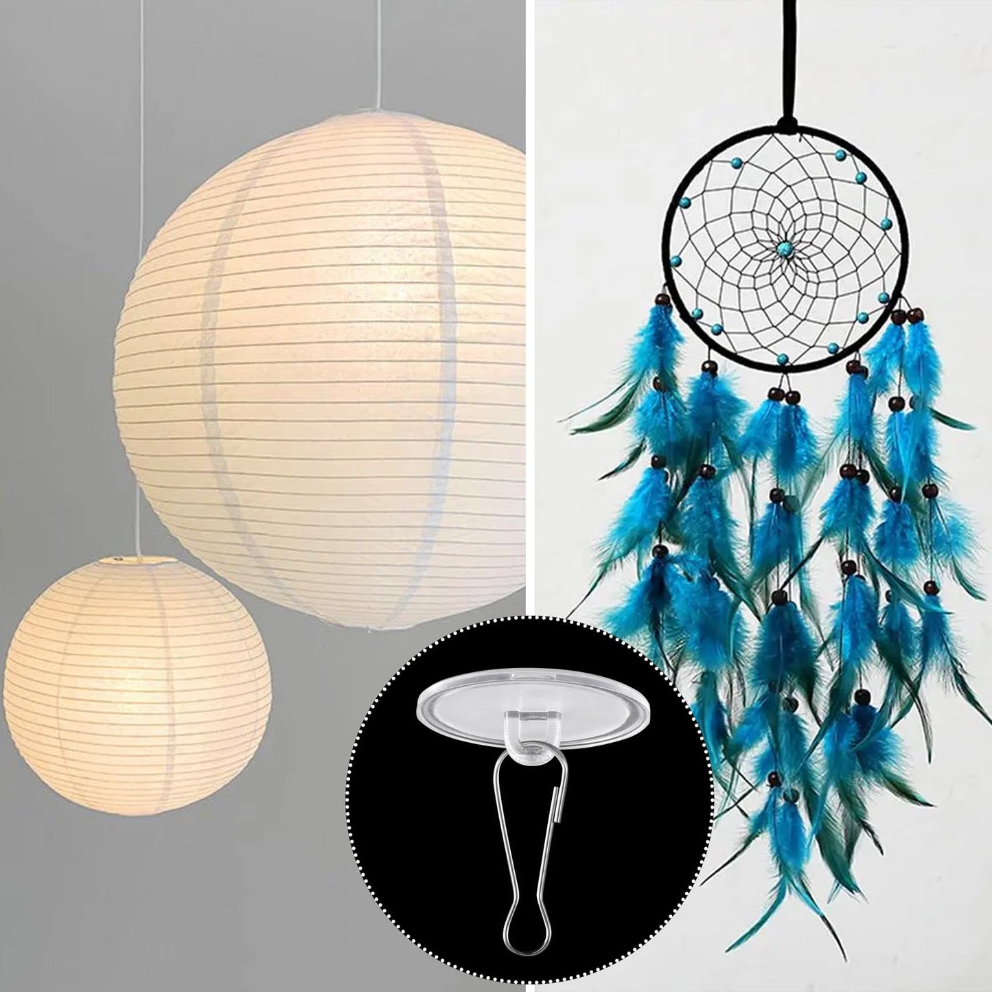 Pndeyo 100 Pack Self-Adhesive Ceiling Hooks for Hanging, Sticky Transparent Ceiling Discs with Metal Hook, Round Wall Hook Hanger for Wedding Birthday Christams Halloween Decorations