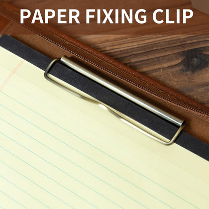 YIWEN Handmade Leather Portfolio with Handle – Zippered Front Pocket, Writing Pad Clip, Letter Size Notepad Holder, Professional Business Padfolio for Men Women (Brown, Pull-up Leather)