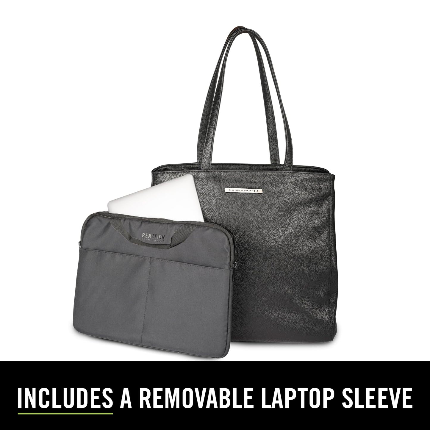 Kenneth Cole REACTION Marley Women’s Pebble Vegan Leather 16" Laptop Tote with Removeable 14" Laptop Sleeve, Black