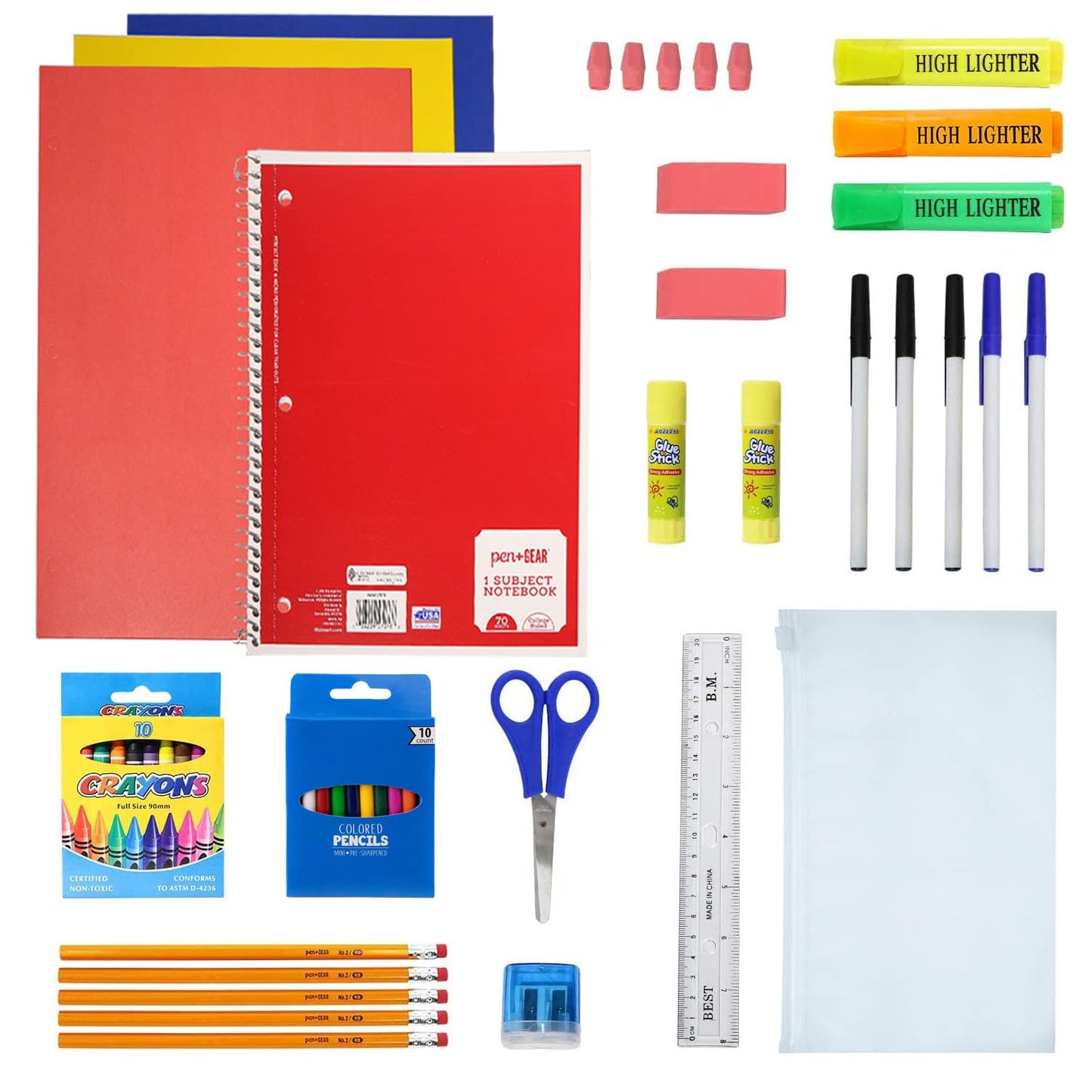 6-Pack 19” Sport Backpacks with 50 Piece School Supplies Kits - Pens, Pencils, Crayons – Bulk Bundle for Elementary, Middle, and High School Students, 6 Assorted Styles