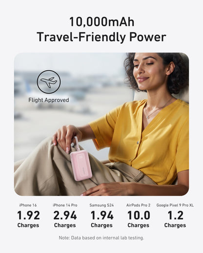 Anker Portable Charger, 10,000mAh 30W Power Bank, USB-C in and Out Fast Charging Battery Pack, Travel Essential Phone Power Bank, for iPhone 16/15, iPad, MacBook, Galaxy, Google, and More