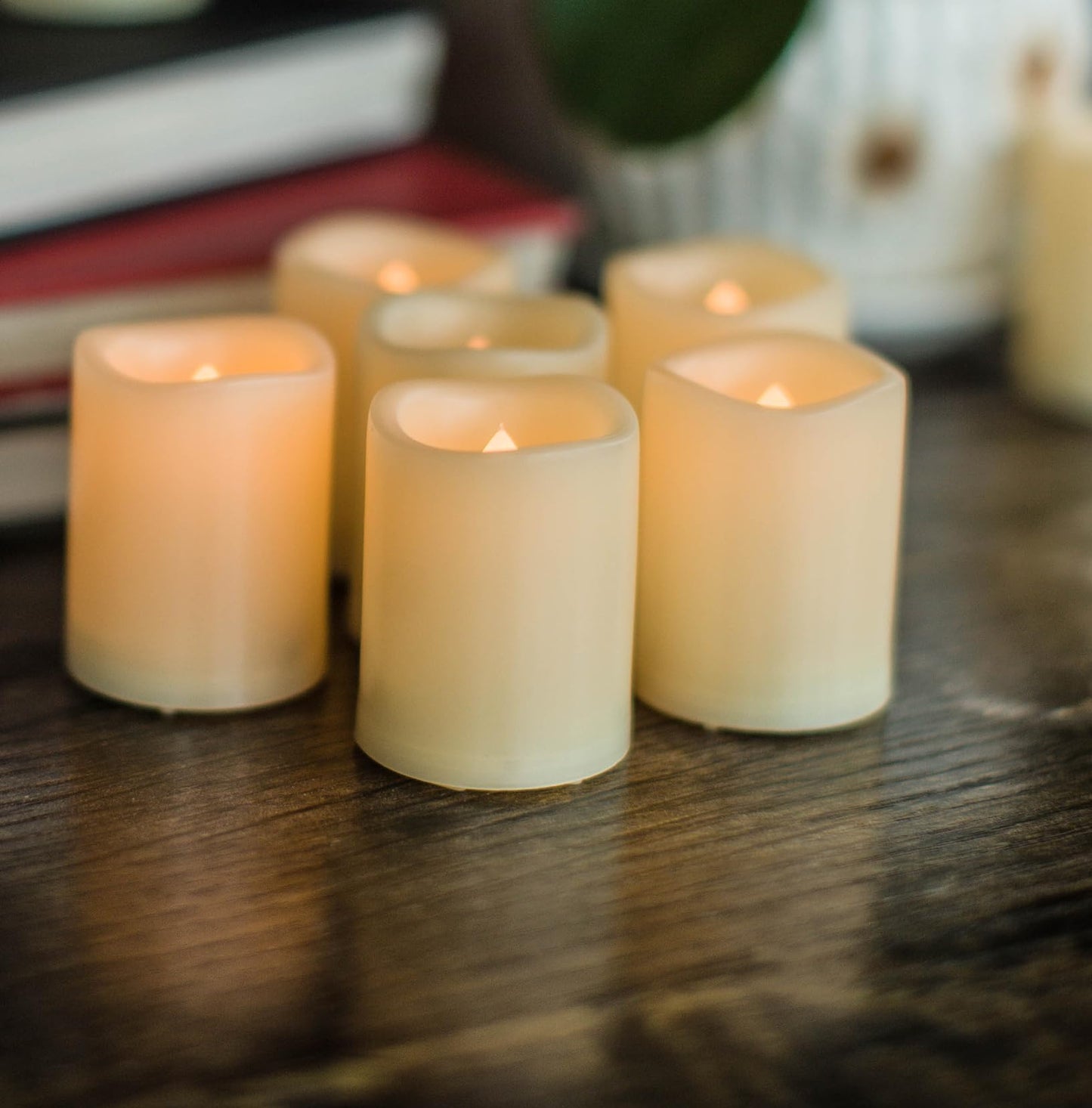 CANDLE CHOICE Battery Operated Flameless Votive Candles with Remote and Timer Realistic Flickering Electric Tea Lights Halloween Christmas Wedding Party Decorations Centerpieces 6 PCS Batteries Incl.