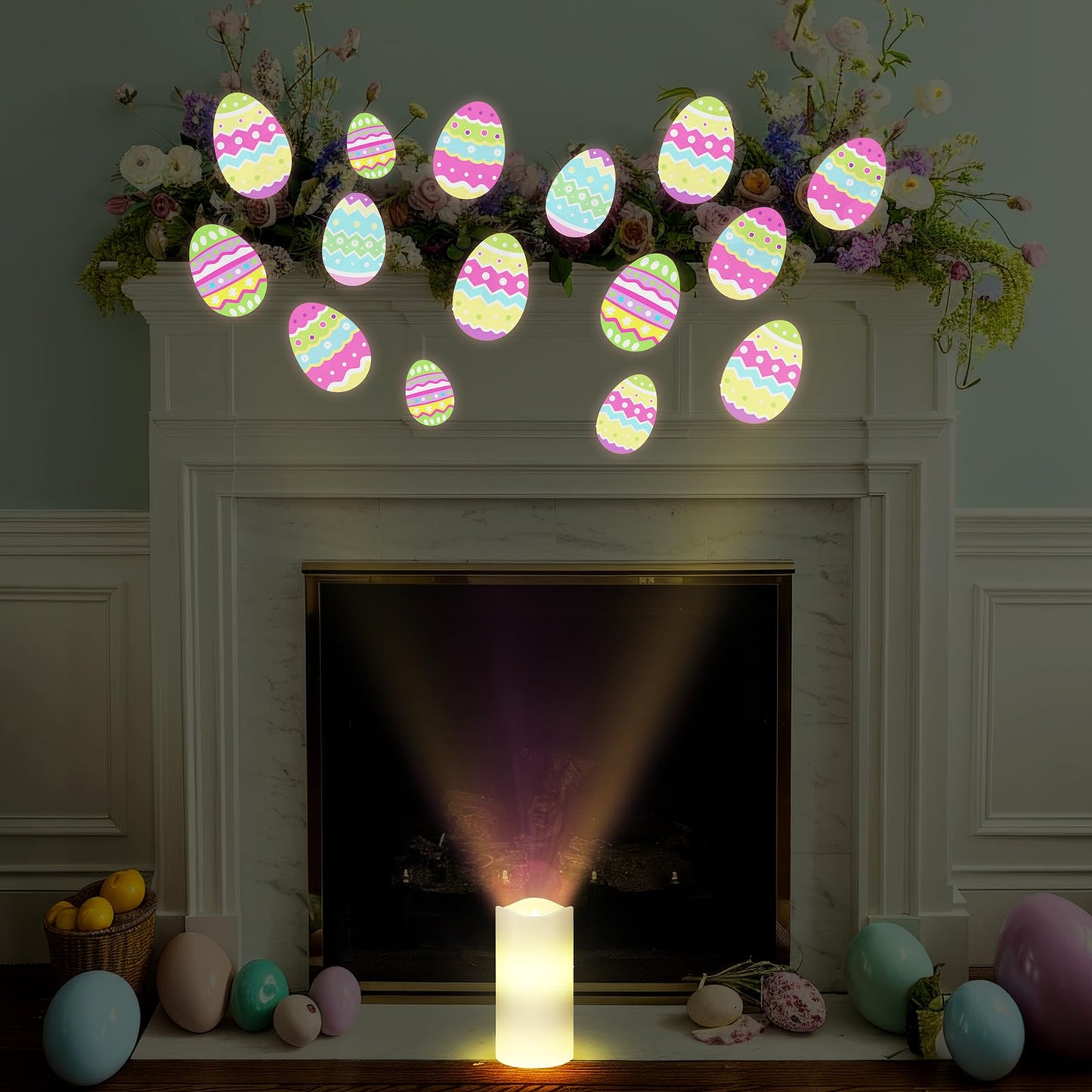 Baquler Easter Flameless Candles Egg Projector Lights Easter Basket Stuffers Spring Home Table Decor Egg LED Candle Night Light with Remote and Timer Battery Operated Gifts for Holiday Indoor Decor