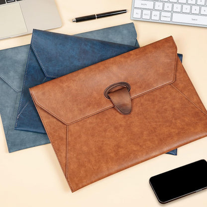 VANRA PU Leather File Folder Document Organizer Holder Waterproof Filing Envelope Case with 2 Pockets, A4 Portfolio Folder with Magnetic Snap Button Closure (Brown)