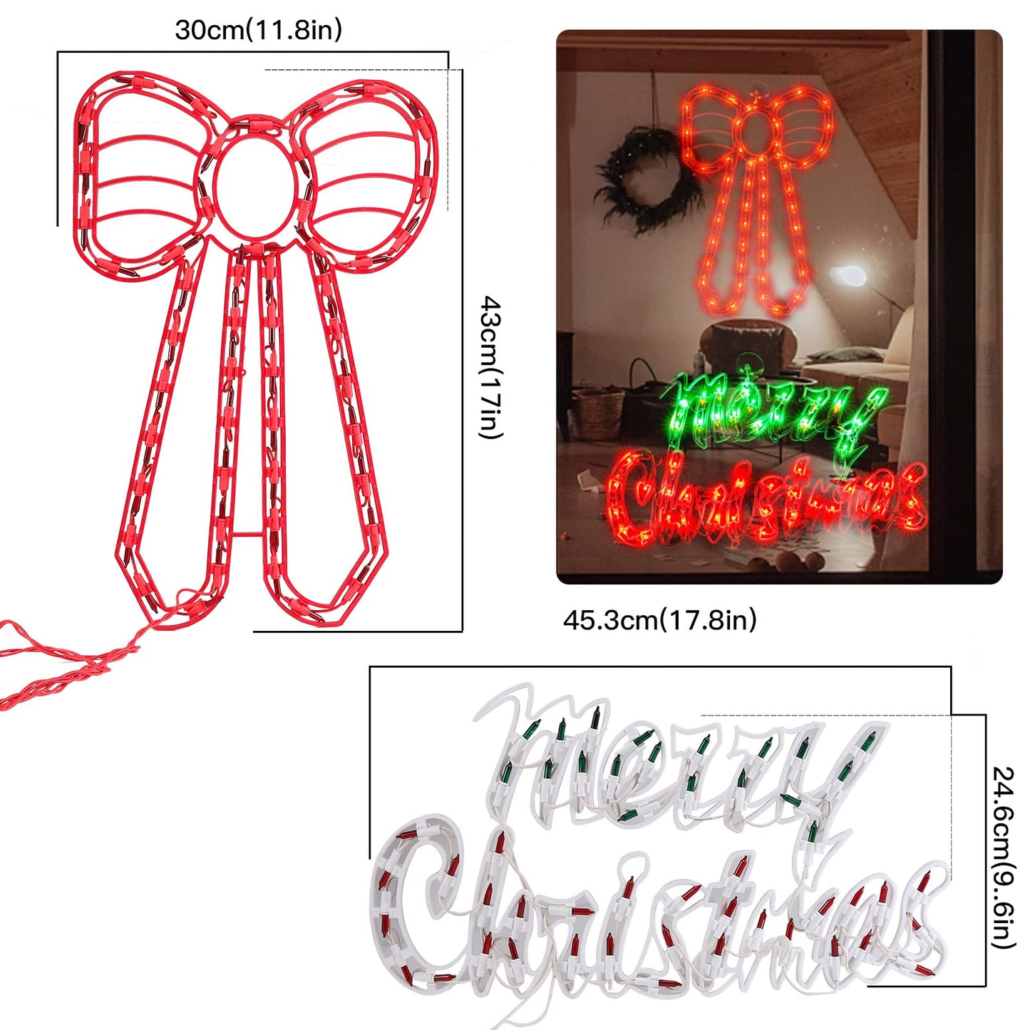 Xmasnova 2 Pack Christmas Window Lights - Double Sided Merry Christmas Sign Lamp Decorations for Indoor Wall, Door & Glass