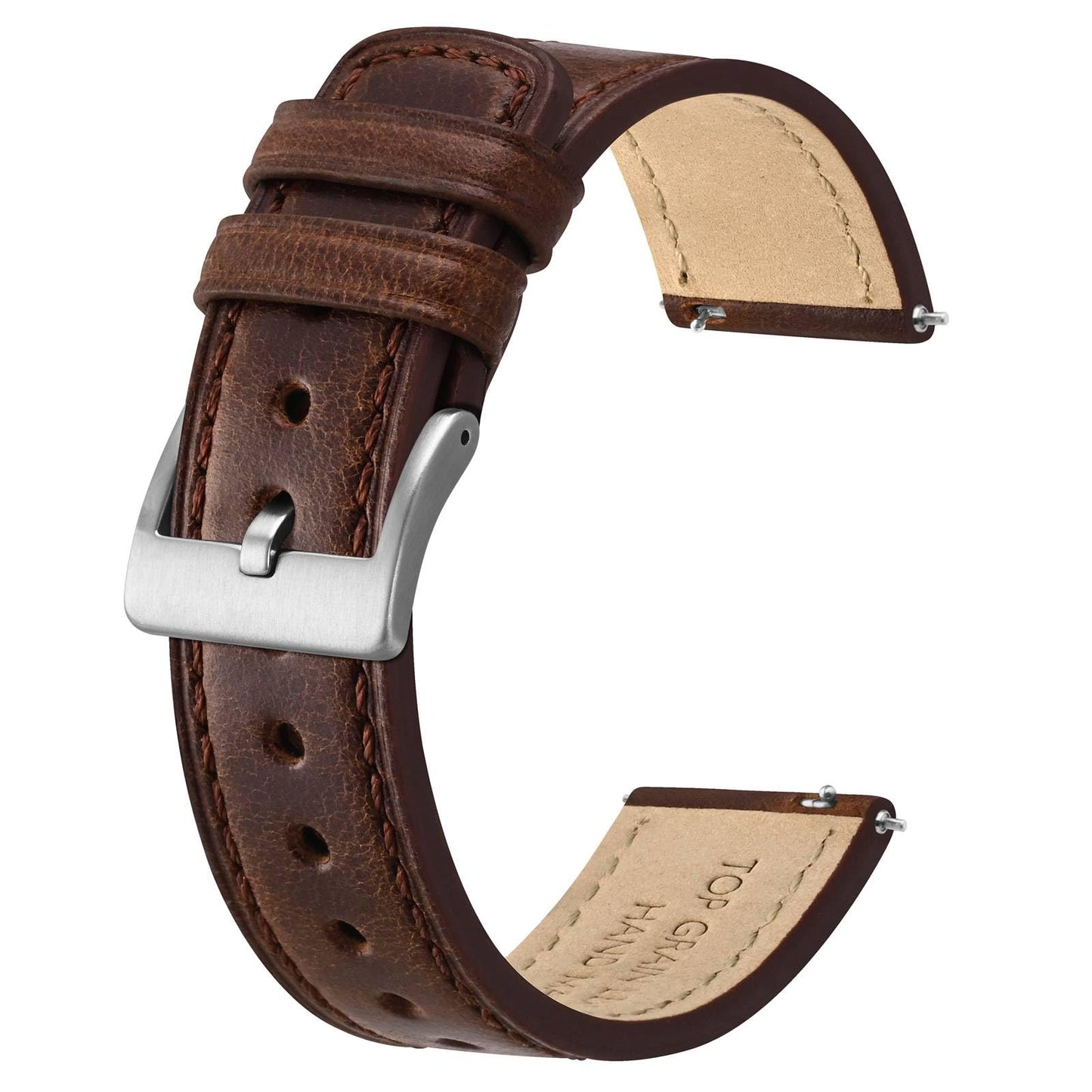 BISONSTRAP Leather Watch Straps, Classic Oil Waxed Leather, Quick Release Replacement Band for Men and Women, 20mm, Coffee Brown/Silver Buckle