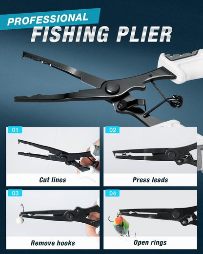 Ghosthorn Fishing Rod and Reel Combo Carbon Fiber Telescopic Fishing Pole Carrier Bag Portable Kit Saltwater Freshwater (Fishing kit with plier&Lip Gripper, 2.4m 8ft)