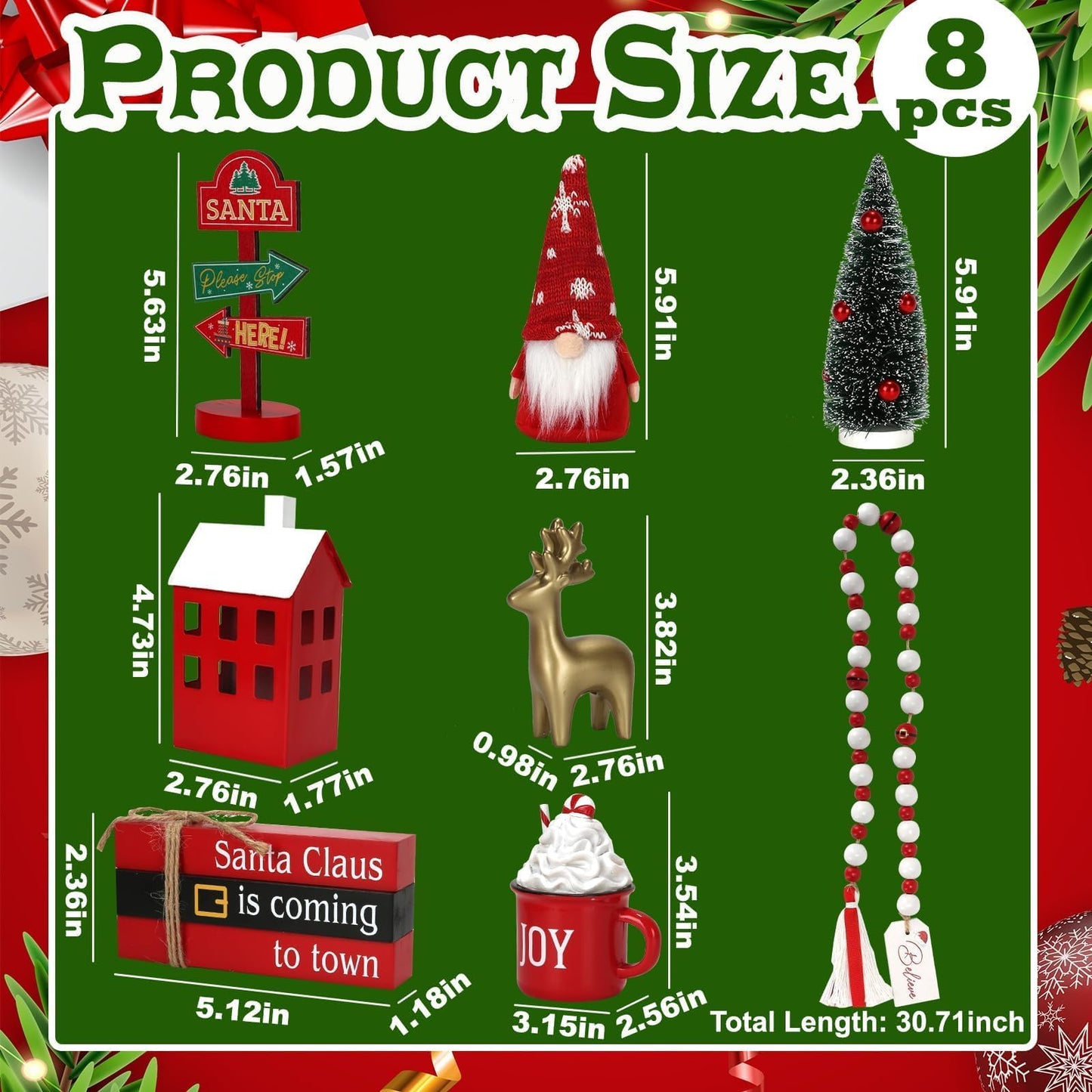 Christmas Decorations 8 PCS Tiered Tray Decor Set, Cute Tabletop Christmas Decor for Home Shelf Mantel Coffee Bar Office Xmas Table Centerpieces Tray Objects Holiday Decoration Set