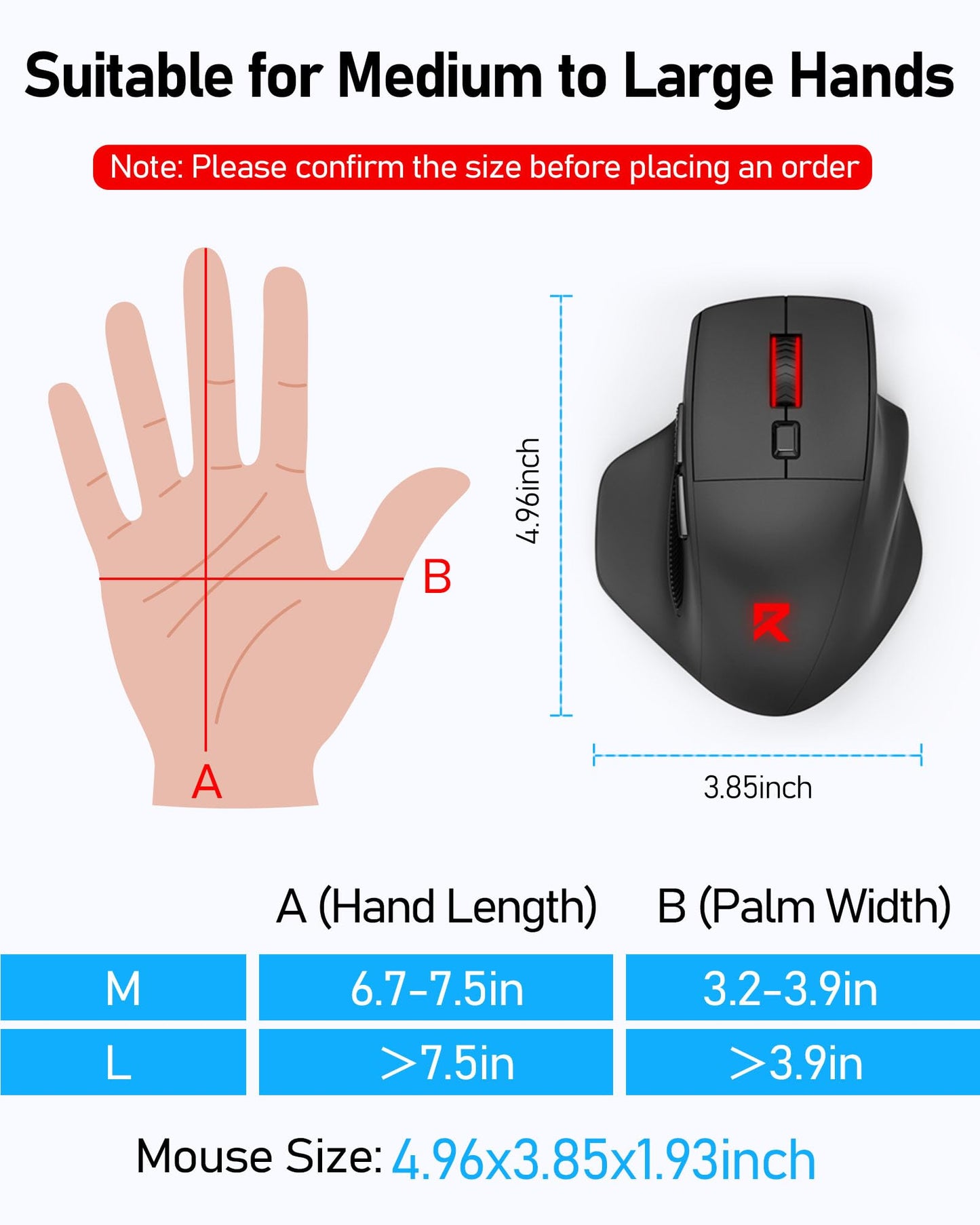 Redragon Large Wireless Gaming Mouse for Big Hands, Tri-Modes 2.4G/Bluetooth/Wired Rechargeable Ergo RGB Mouse with 2 Side Buttons, 6 Backlit Modes, Programmable Macro Gamer Mouse