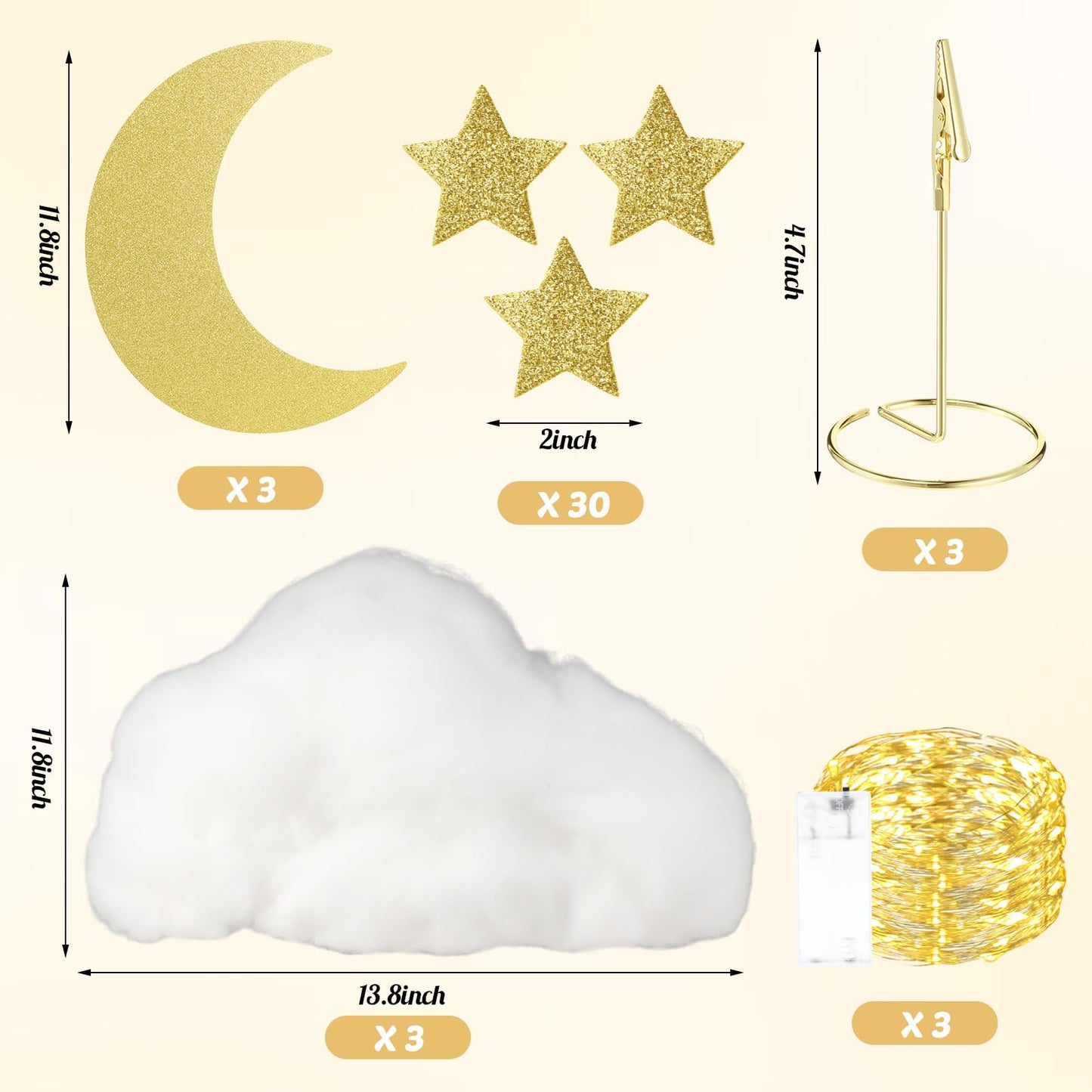 Soulchen 42 Pcs Twinkle Twinkle Little Star Table Centerpieces DIY Star and Moon Centerpieces for Baby Shower Decorations Cloud Tables Decor for Gender Reveal Birthday Party DIY Crafts (Gold)