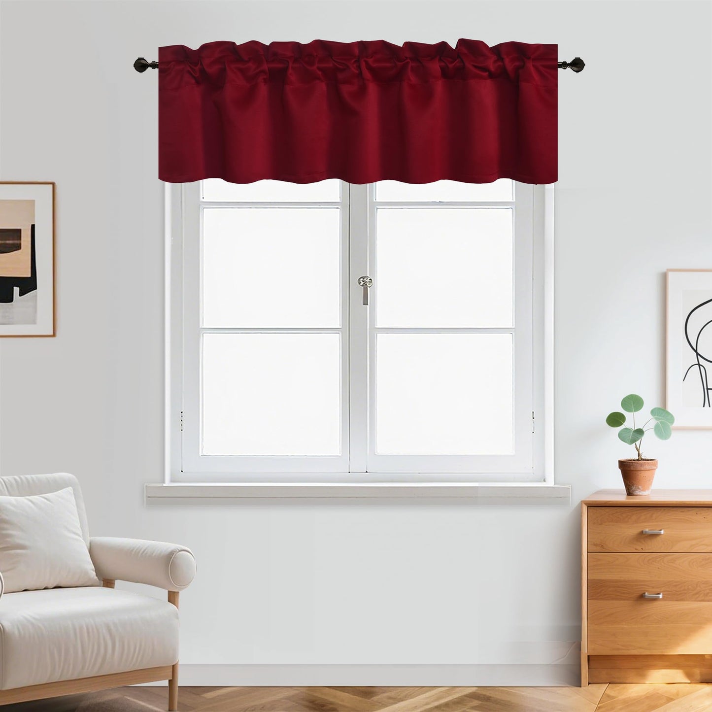 Aquazolax Christmas Red Window Valance Curtains 2 Pack - 52x14 Inch Rustic Rod Pocket Short Curtain Valances for Small Windows, Burgundy Red