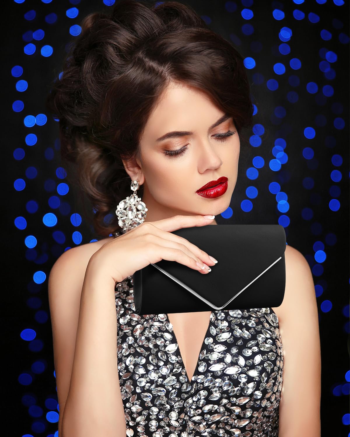 TINDTOP Clutch Purses for Women, PU Leather Formal Evening Bags Shoulder Party Handbags Wedding Cocktail Prom Clutches (Black)