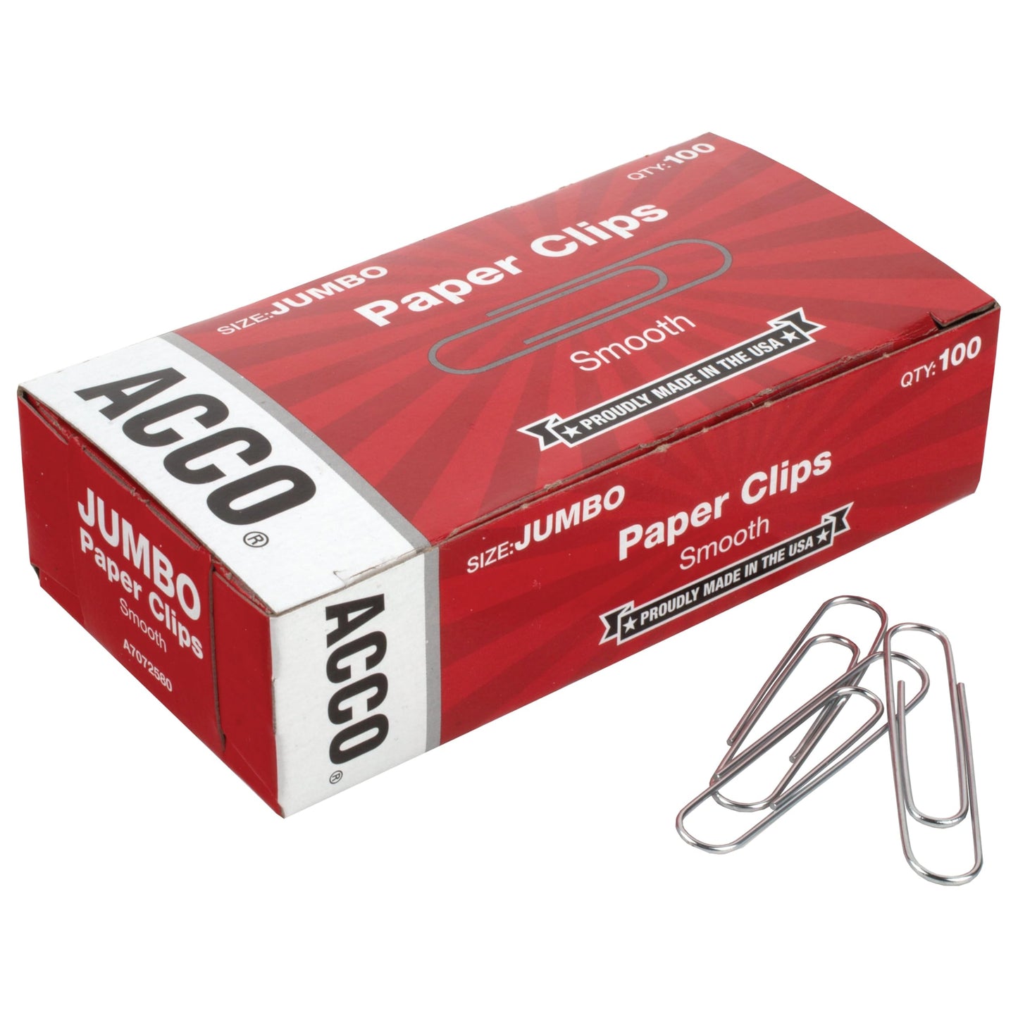 ACCO Brands Paper Clips, Jumbo, Smooth, Economy, 10 Boxes, 100/Box (72580)