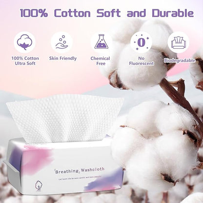 Disposable Face Towel 200 Count, Soft Cotton Face Towels, Dry Wipes Facial