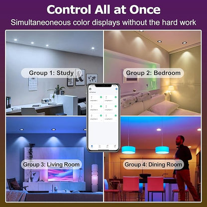 LightingWill 2 Inch Recessed Lighting, Smart WiFi LED Downlight, 5W LED Ceiling Light Compatible with Alexa/Google Assistant, Dimmable RGB & 2700K-6500K, 120V with Driver, Black Trim (10 Pack)