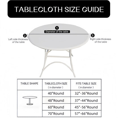 WALRUS Round Vinyl Fitted Tablecloth with Flannel Backing Elastic Edge Design Table Cover Waterproof Oil-Proof PVC Table Cloth Stain-Resistant Wipeable for Round Table, Round Tablecloth