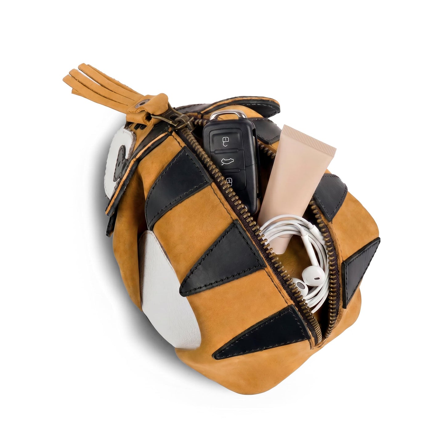 Tudi Frudi, Tiger-Shaped Pouch, Leather Coin Purse, Small Charger Cable Holder, Change Bag, Zippered Cable Case, Purses & Pouches for Cash, Tiny Travel Carrier, Old Tobacco