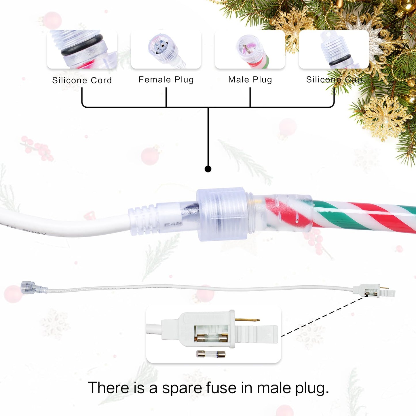 Vigdur Christmas Candy Cane Lights - 18FT LED Candy Cane Rope Lights Outdoor Waterproof Decorative Christmas Lights for Holiday Party Home Patio Indoor Xmas Decorations(216 LEDs)