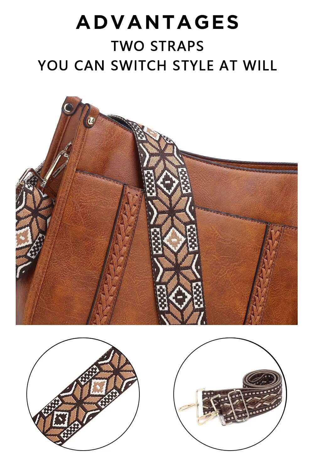 AUYOCO Vegan Leather Crossbody Bags for Women, Crossbody Purse with Guitar Strap Zipped Pockets Handbag Shoulder Bag