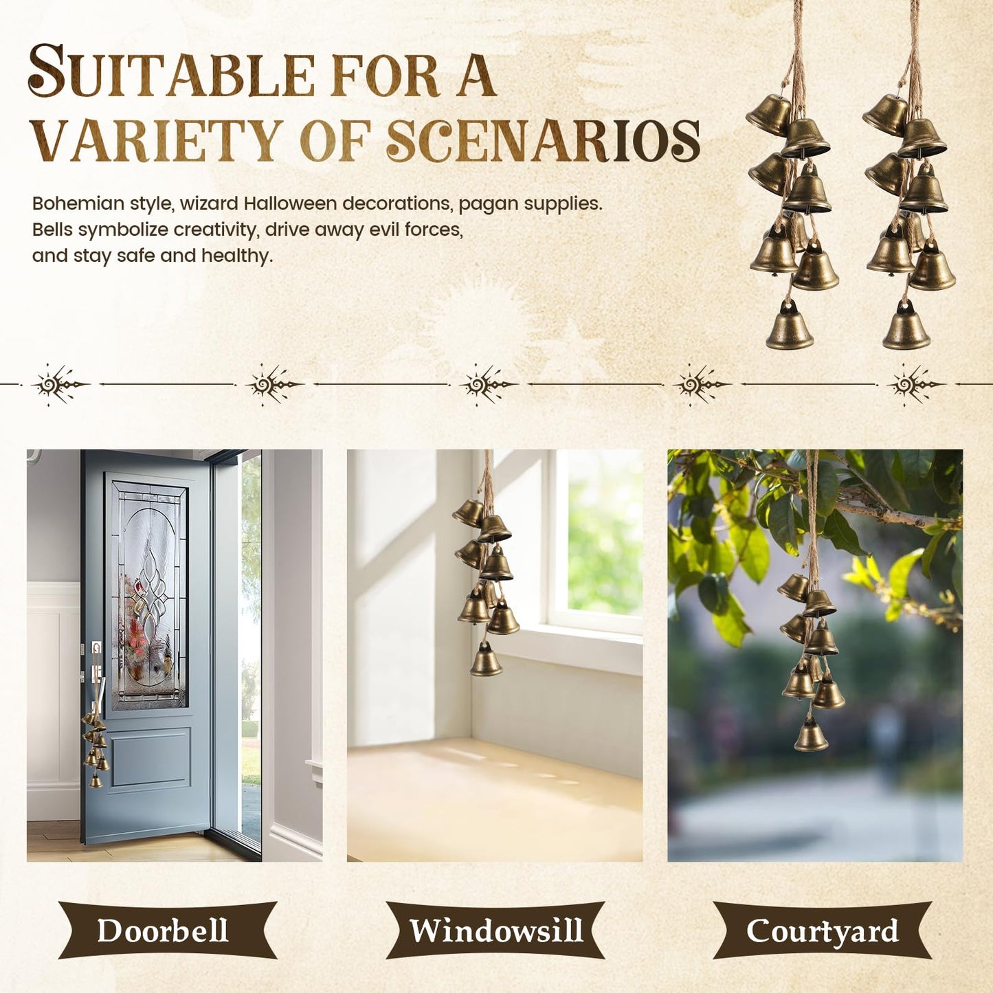 2 Pack Witch Bells Protection for Door Knob Outdoor Bells Hanging Wind Chimes Witchy Things Clear Negative Energy Witch Bells Set Wiccan Bell Witchy Gifts(Classic)