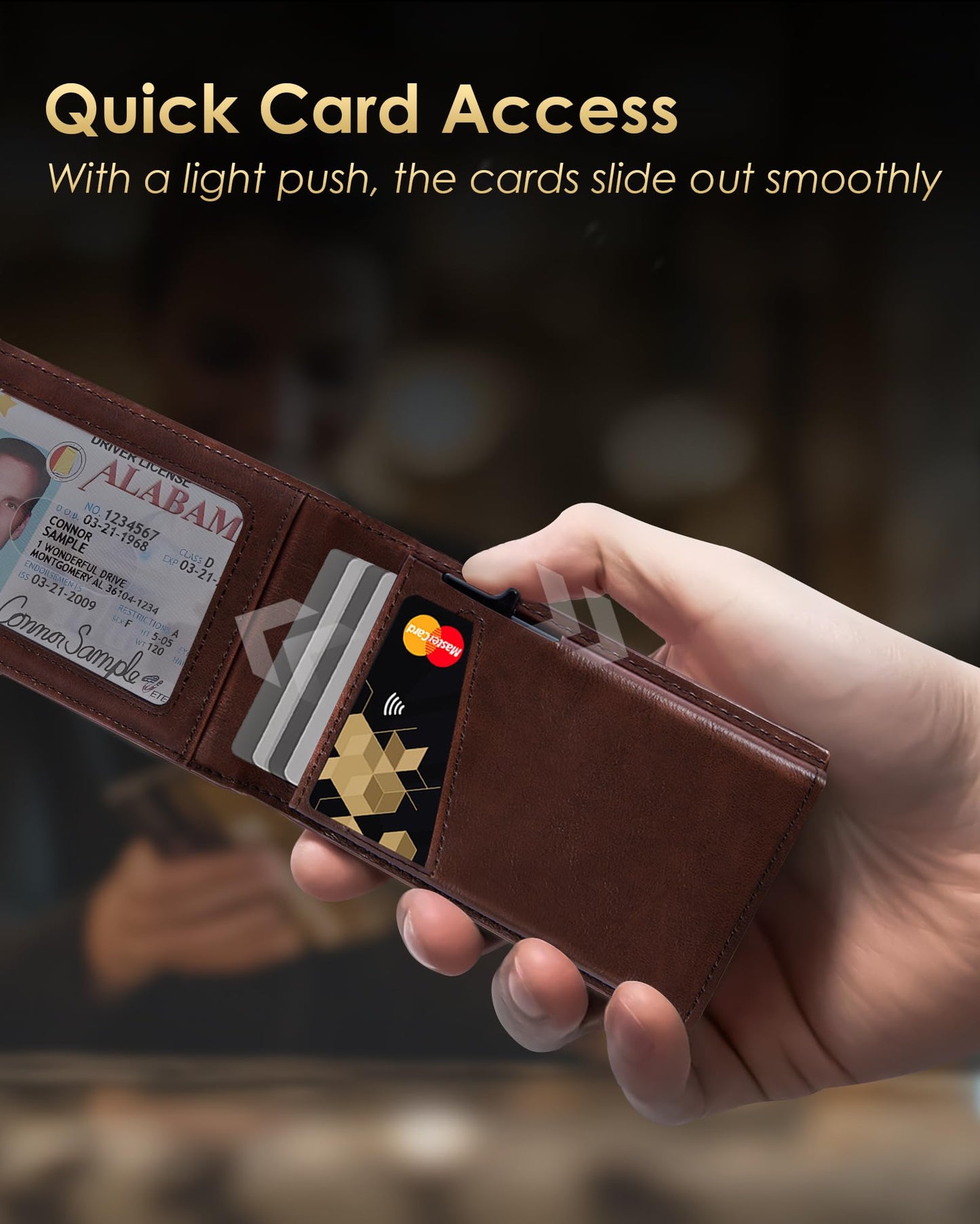 QLD Wallet for Men - RFID Blocking [Functional & Practical] Bifold Slim Minimalist Credit Card Holder Pop Up Metal Case with Cash Slot, Front Pocket with ID Window, Gift Boxed