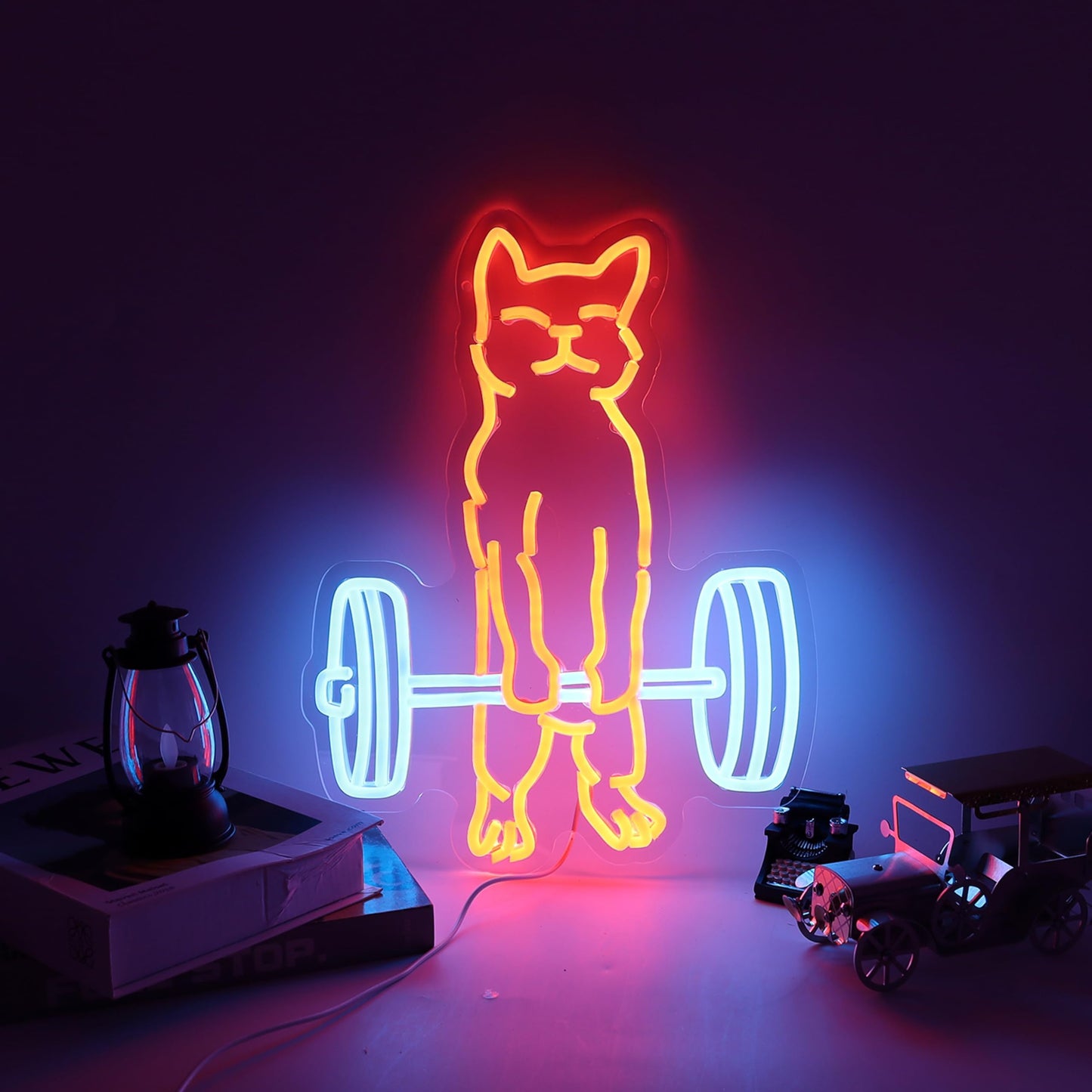Cat Do Gym Neon Sign for Home Gym Decor Cat Lifting Weight Funny Lighting Sign LED Wall Art for Men Cave Garage Decor 12.6 * 16.1IN