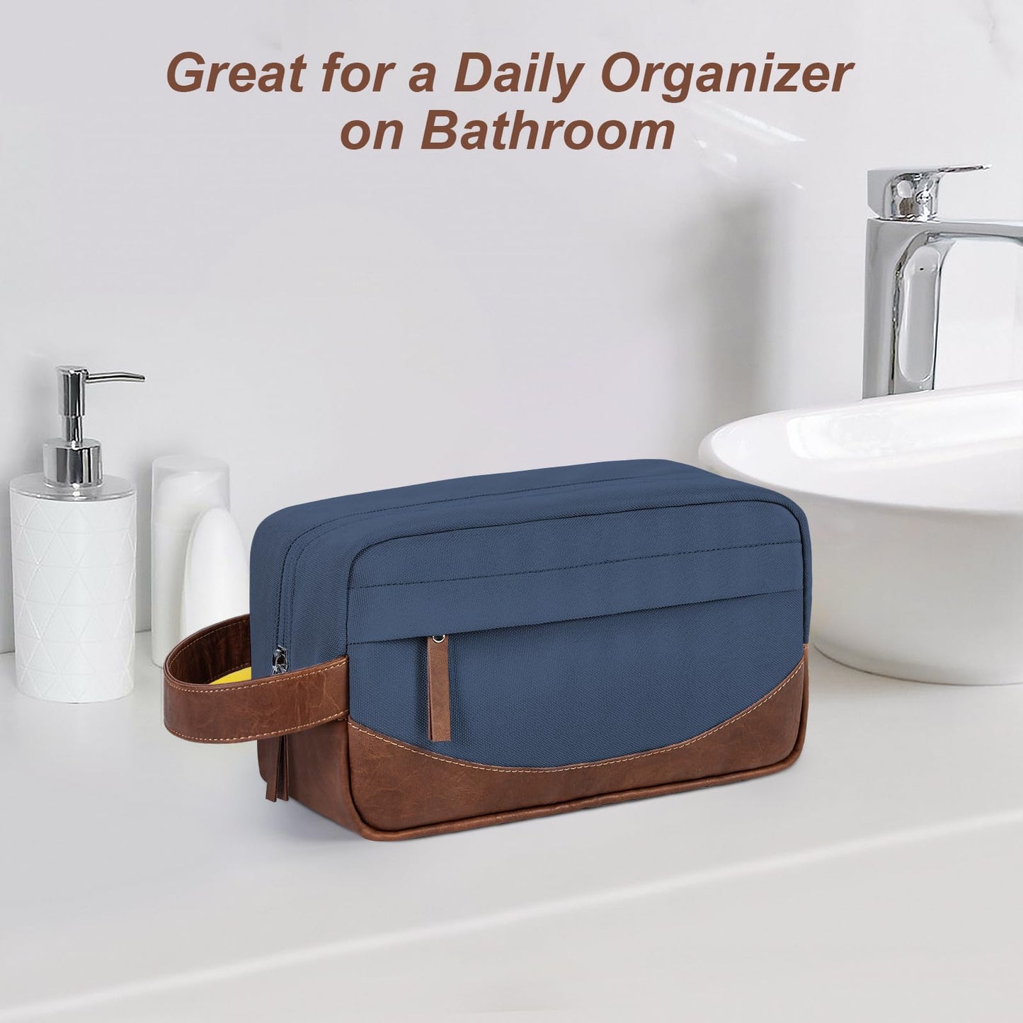 Ezday Travel Toiletry Bag for Men, Hanging Toiletry Organizer, Water Resistant Shaving Kit with Large Capacity for Travel Accessories (Blue, Medium)