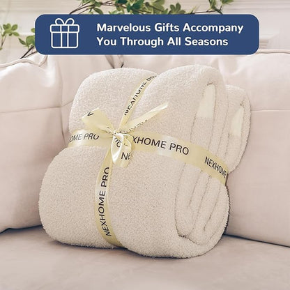 NEXHOME PRO Super Soft Blanket for Women, Cozy Blanket Warm Reversible Knit Lightweight Throws for Couch, Sofa Bed, Picnic, Heather Ivory, 50 x 60 inches