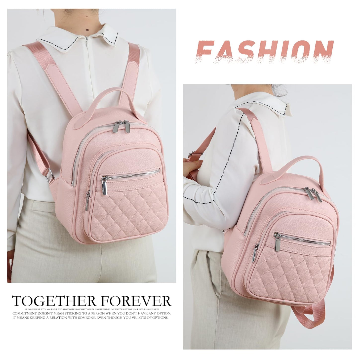 Rueesh PU Backpack for Women Small PU Leather Backpack Purse for Ladies Travel Shoulder Bag Pink
