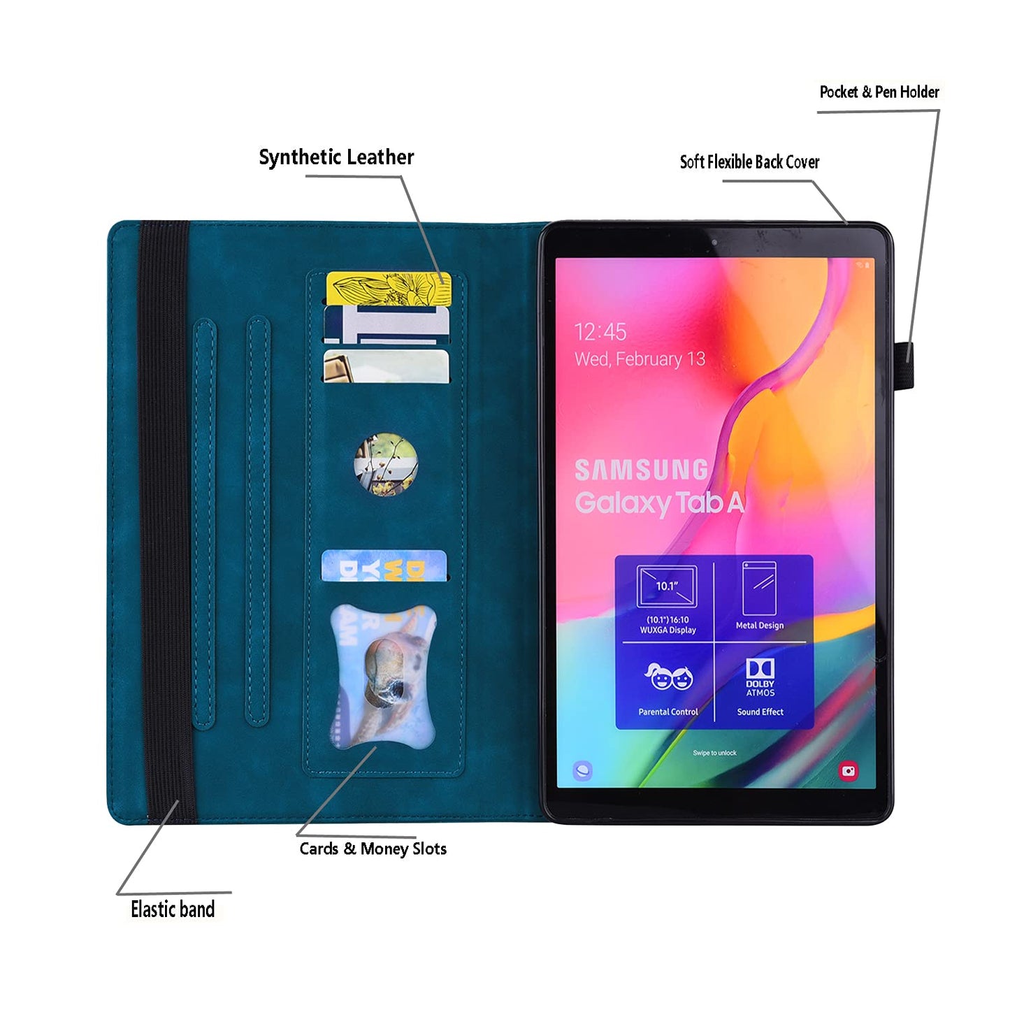 Varohix Case for Lenovo Tab M9 HD (9.0 inch) TB-310FU Tablet Premium PU Leather Protective Case Folio Flip Business Case Tablet Sleeve with Card Pocket Pen Holder, Peacock Blue
