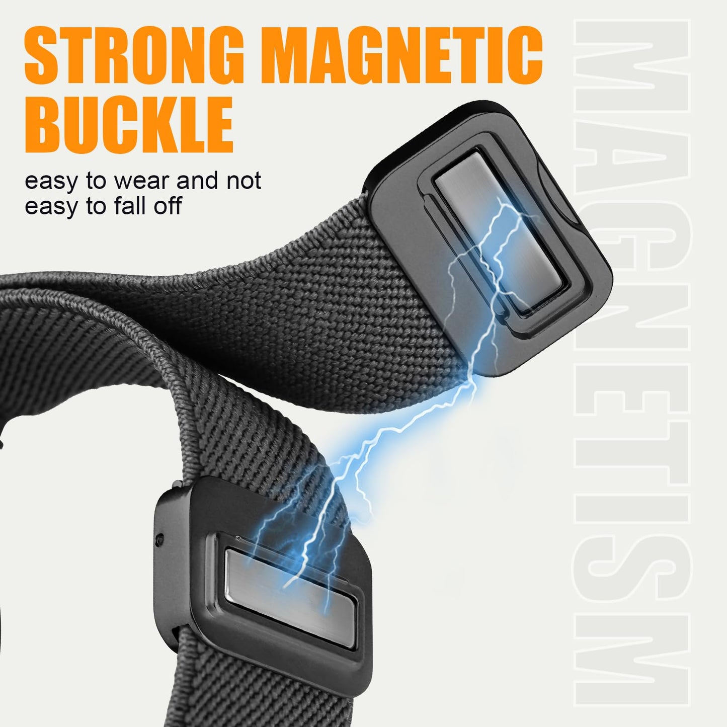 One Click Fabric Bands for Samsung Galaxy Watch 7 6 Band 5/4/FE 40mm 44mm/Galaxy Watch 6 Classic 43mm 47mm/5 Pro 45mm/4 Classic 42mm 46mm,Magnetic Elastic No Gap Wristband Stretchy Nylon Sport Strap