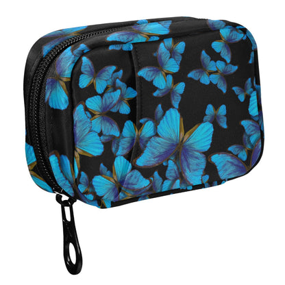 Fustylead Bright Blue Butterflies Travel Pill Organizer Case Zipper for Purse with Removable Weekly Pill Box for Medicine, Vitamin, Supplement Medicine Organizer