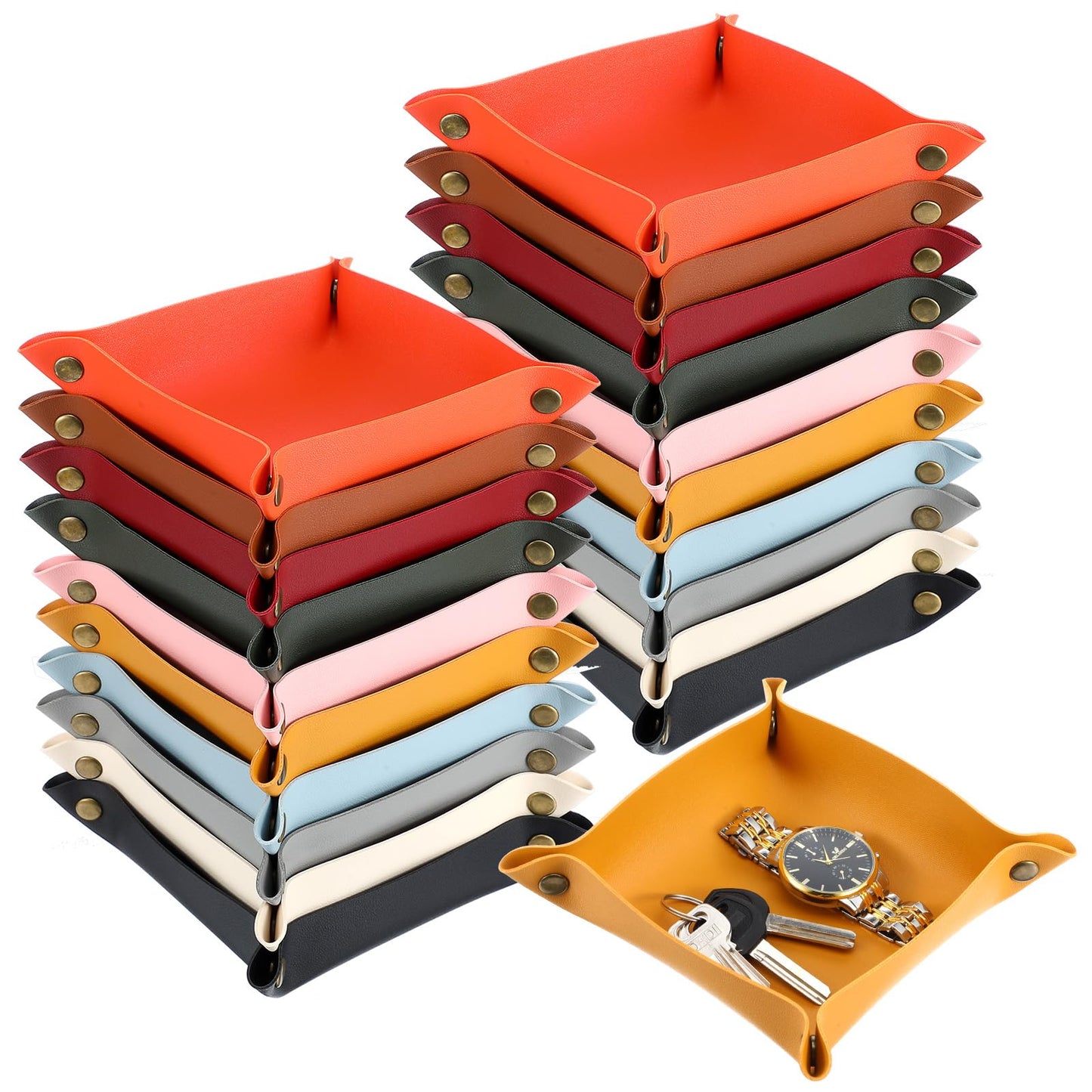 20 Pcs PU Leather Jewelry Valet Tray for Women and Man Portable Catchall Travel Storage Dish Plate Key Tray For Entryway Desk Organizer for Phone, Keys, Glasses, Wallet, Earphone, Watch, Coin