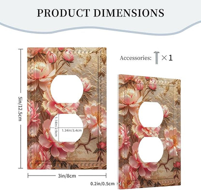 Pink Blooming Flowers Peonies Floral Light Switch Cover 1 Gang Outlet Plate Single Duplex Wall Plate Covers Decorative Switchplate Electrical Faceplate for Farmhouse Living Decor