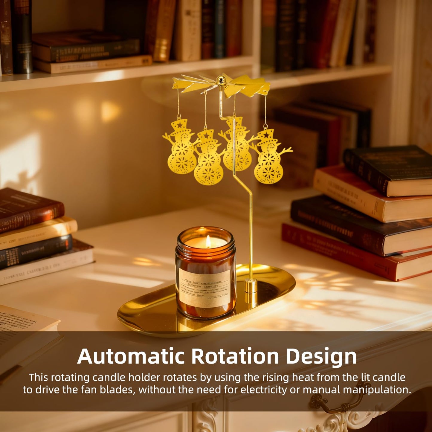 Oiiyee Carousel Candle Holder - Spinning Rotary Holder with Tray for Jar Candles Scented and Tea Lights, Unique Home Decor Gifts for Christmas Party, Valentine's Decor, Table Centerpiece(Snowman)