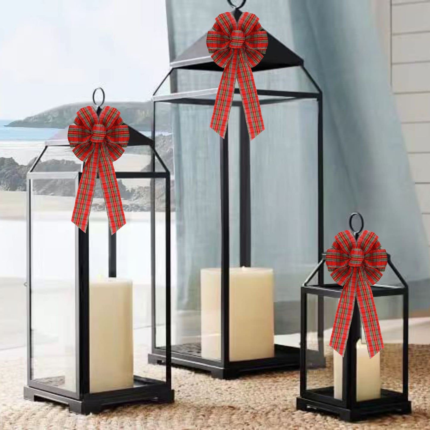 Meseey 2 Pcs 16 x 8 Inch Large Christmas Red and Green Bows Gold Wreaths Bow for Gift Wrapping Tree Topper Front Door Home Decorations