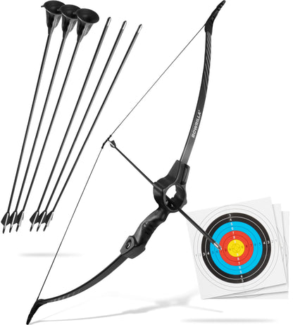 BOWRILLA® Bow and Arrow for Kids Ages 6+ | Beginner Archery Set with Aim Guide, 6 Carbon Hybrid Arrows & 3 Targets | 3-Piece Take-Down Recurve Youth Bow for Left & Right Handers