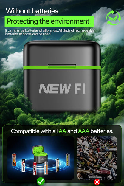 Portable 8-Bay AA/AAA Battery Charger with USB-C Input - Compact Travel Charger for AA/AAA Rechargeable Batteries, Fast Charge in Car/Home, Compatible with Li-ion NiMH NiCd