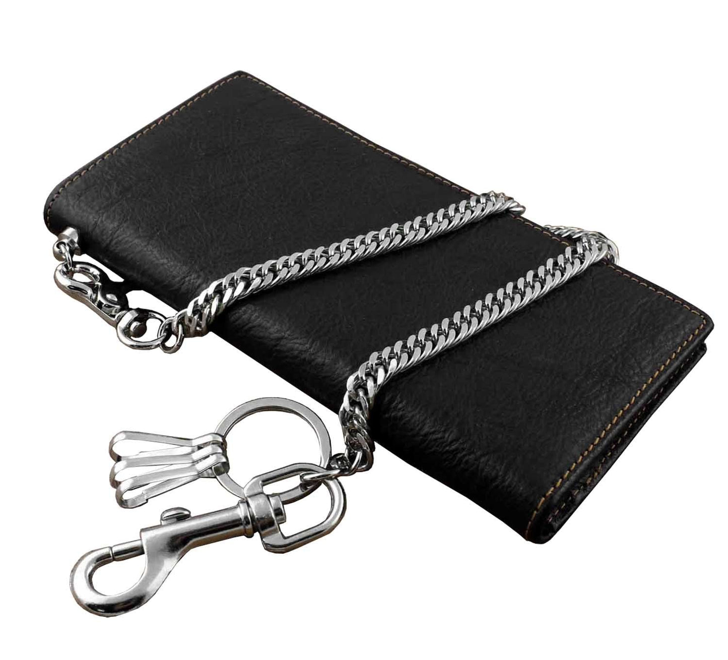Real Leather Mens Biker Card/Money Long Wallet Purse W/Jeans Key Chain